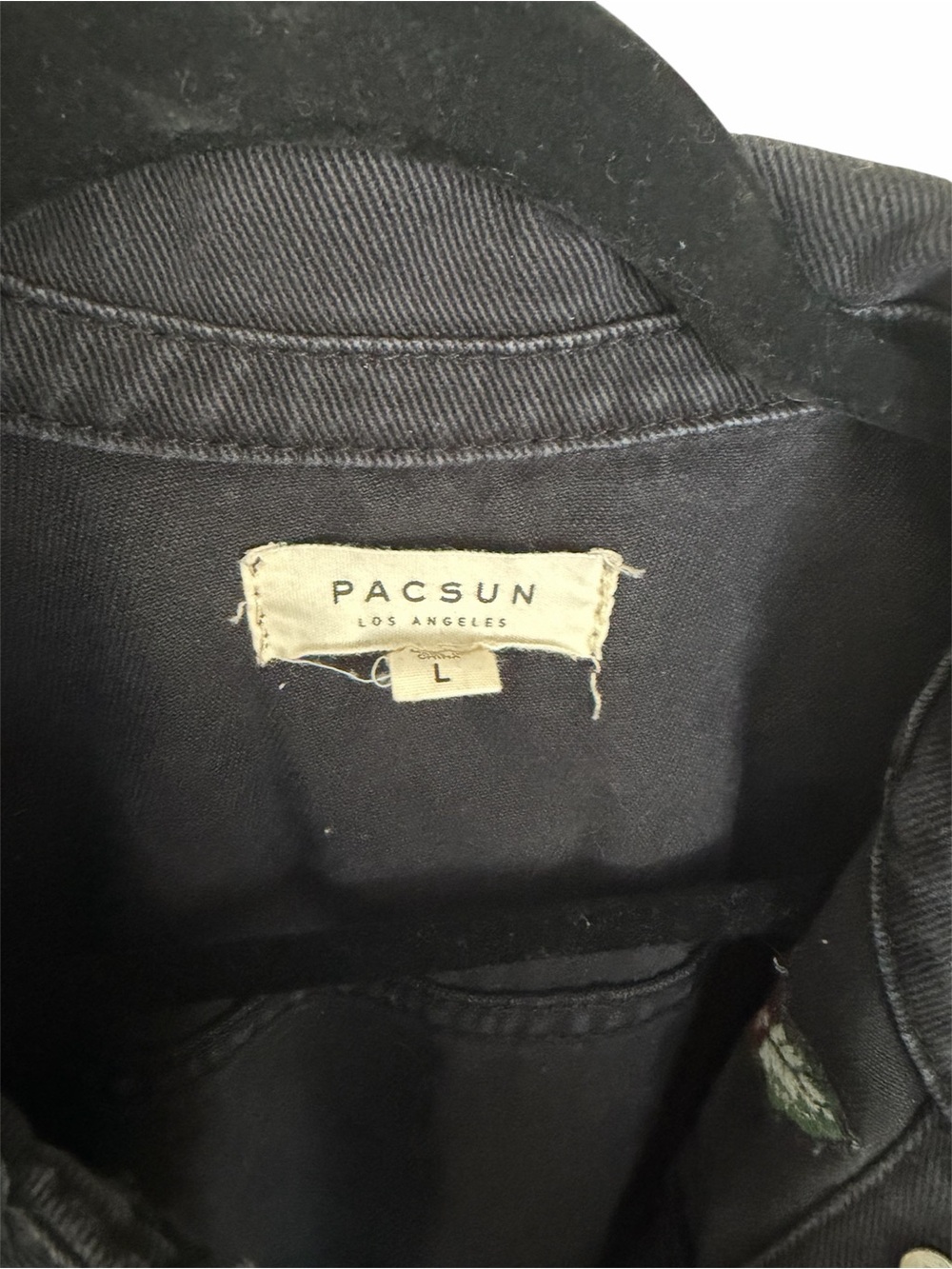 PacSun Black Denim Jacket with Pink & Green Floral Embroidery - Picture 3 of 3